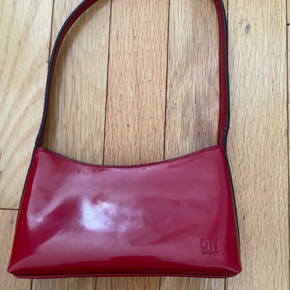 DKNY CITY Small Glossy Red Shoulder Bag